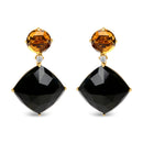 18K Yellow Gold 1/5 Cttw Diamond with Round Yellow Citrine and Cushion Cut Black Onyx Gemstone Dangle Earring (G-H Color, SI1-SI2 Clarity)-1