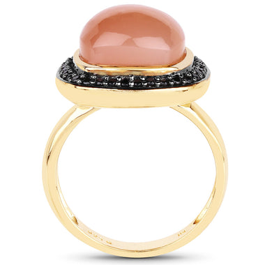 14K Yellow Gold Plated 7.50 ct. t.w. Peach Moonstone and Black Spinel Ring in Sterling Silver - 0