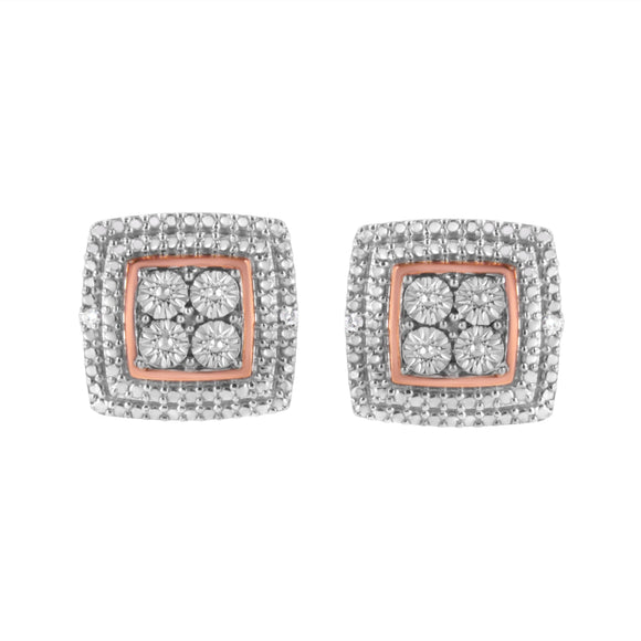 10K Yellow, White, and Rose Gold Plated Sterling Silver Diamond Accent Earrings (I-J Clarity, I3 Color)