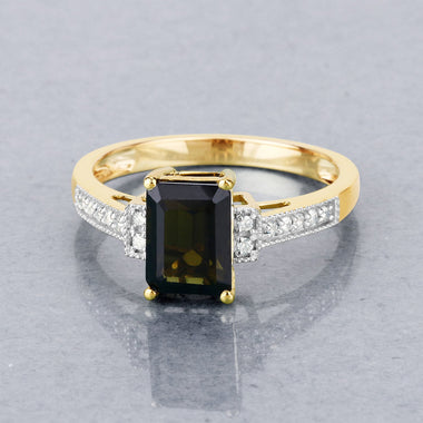 1.73 Carat Genuine Green Tourmaline and White Diamond 14K Yellow Gold Ring - 0