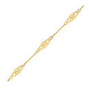14k Yellow Gold Anklet with Fancy Diamond Shape Filigree Stations-2