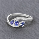 0.51 Carat Genuine Tanzanite and White Diamond 14K White Gold Ring-4