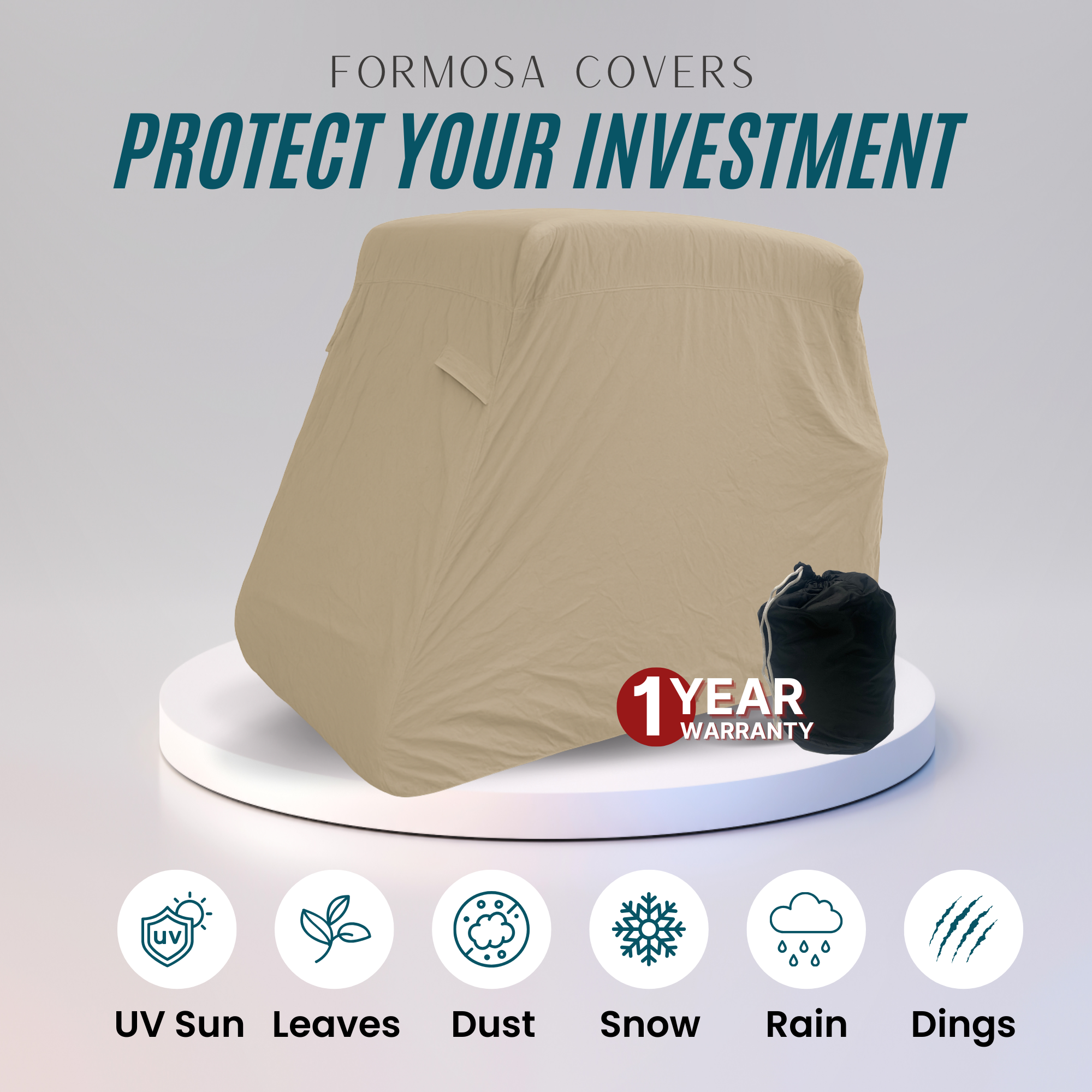 2 Passenger Golf Cart Storage Cover Taupe - 0
