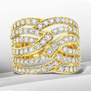 10K Yellow Gold 3.00 Cttw Diamond Multi Row Bypass Wave Cocktail Band Ring (J-K Color, I1-I2 Clarity) - Size 7-1