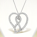 14K White Gold 1.0 Cttw White Diamond Awareness Ribbon & Open Heart 18" Pendant Necklace (H-I Color, I1-I2 Clarity) - White Diamond Ribbon-1