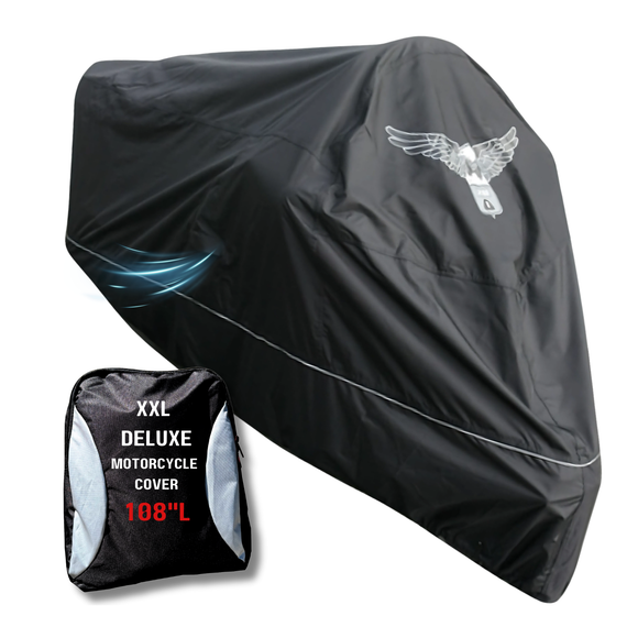 Premium Motorcycle Cover with Night Reflector and Eagle Emblem (XXL) Black
