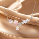 925 Sterling Silver Necklace with CZ & Resin Pendant, 18x39mm, Plated with White Gold-1