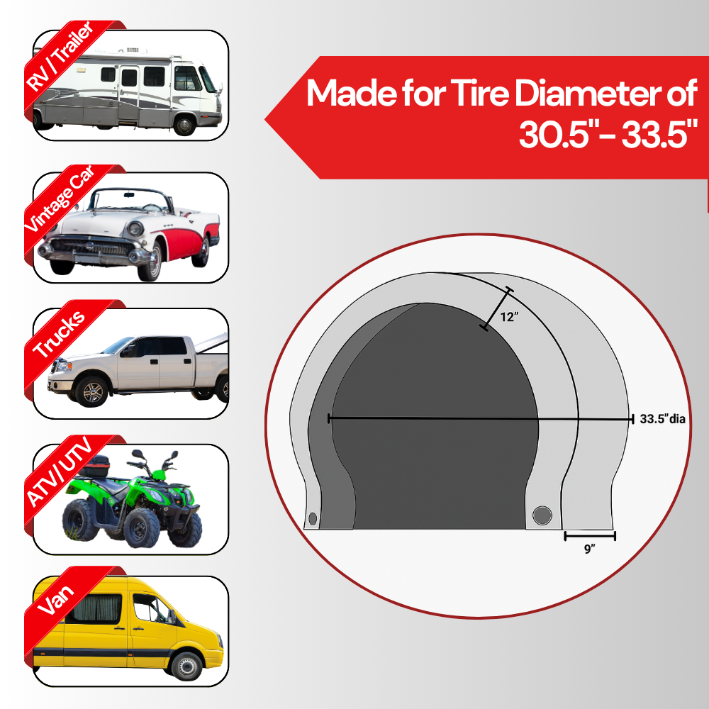 Deluxe tire/wheel covers fits tire 30.5"- 33.5" Dia. for RV's, Travel Trailers, Toy Haulers, 5th wheel trailers, Truck, Van, SUV (Set of 4) - 0
