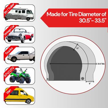 Deluxe tire/wheel covers fits tire 30.5"- 33.5" Dia. for RV's, Travel Trailers, Toy Haulers, 5th wheel trailers, Truck, Van, SUV (Set of 4) - 0