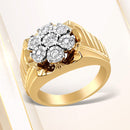 Men's 14K Yellow Gold Plated .925 Sterling Silver 1/3 Cttw Miracle-Set Floral Diamond Cluster Ring (I-J Color, I1-I2 Clarity) - Size 10-1
