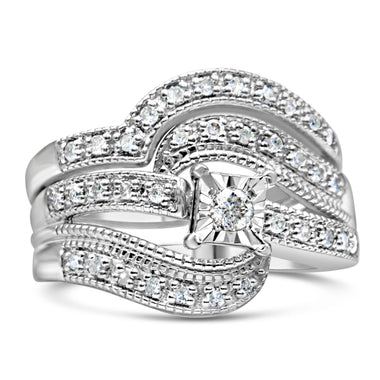 .925 Sterling Silver 1/3 Cttw Round Diamond Crisscross Engagement Ring Bridal Set (H-I Color, I1-I2 Clarity ) - Size 7 - 0