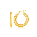 14k Yellow Gold Greek Key Medium Hoop Earrings with Flat Sides-2