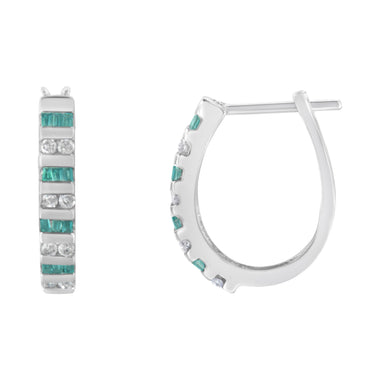 10k White Gold Round and Blue Baguette 1/2 cttw Diamond Hoop Earrings (I-J Color, I2-I3 Clarity) - 0