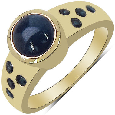 14K Yellow Gold Plated 1.87 Carat Genuine Blue Sapphire & White Diamond .925 Sterling Silver Ring