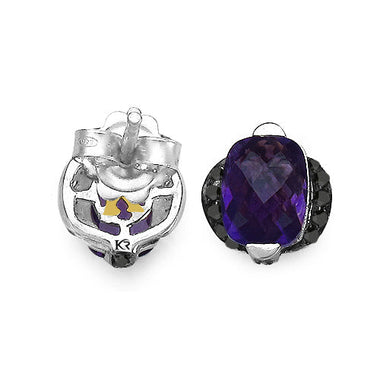 3.14 Carat Genuine Amethyst & Black Diamond .925 Sterling Silver Earrings - 0