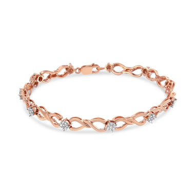 10K Rose Gold 1/2 cttw Diamond Cluster and Infinity Weave Link Bracelet (H-I Color, I2-I3 Clarity) - Size 7" - 0