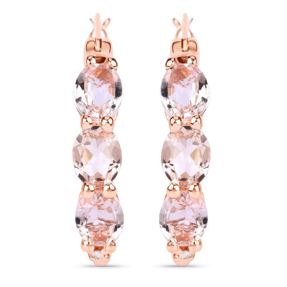 1.63 Carat Genuine Morganite and White Diamond .925 Sterling Silver Earrings