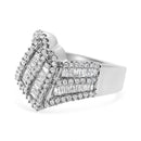 14K White Gold 1-1/2 Cttw Round and Baguette Diamond Bypass Cocktail Ring Band (H-I Color, SI1-SI2 Clarity) - Size 7-4
