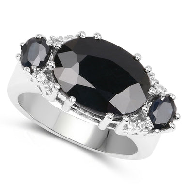 8.62 Carat Genuine Black Sapphire & White Topaz .925 Sterling Silver Ring - 0