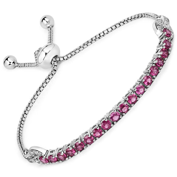 2.41 Carat Genuine Rhodolite and White Zircon .925 Sterling Silver Bracelet