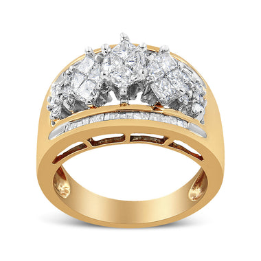 10K Yellow and White Gold 1 1/2 Cttw Pear Shaped 3 Stone Style Diamond Ring Band (H-I Color, SI1-SI2 Clarity) - Ring Size 7 - 0