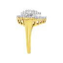 10K Yellow Gold 1.0 Cttw Round and Baguette Cut Diamond Oval Shaped Cluster Ring (I-J Color, I1-I2 Clarity) - Size 7-5
