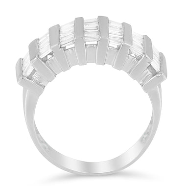 .925 Sterling Silver 1.0 Cttw Baguette Cut Diamond Vertical Channel Fluted Multi-Row Unisex Fashion Wedding Ring (H-I Color, I1-I2 Clarity) - Size 6-3/4 - 0