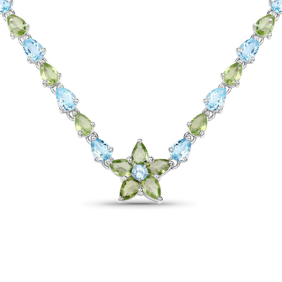 29.48 Carat Genuine Blue Topaz and Peridot .925 Sterling Silver Necklace