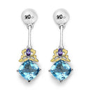 5.55 Carat Genuine Blue Topaz, Amethyst & White Diamond .925 Sterling Silver Earrings-1