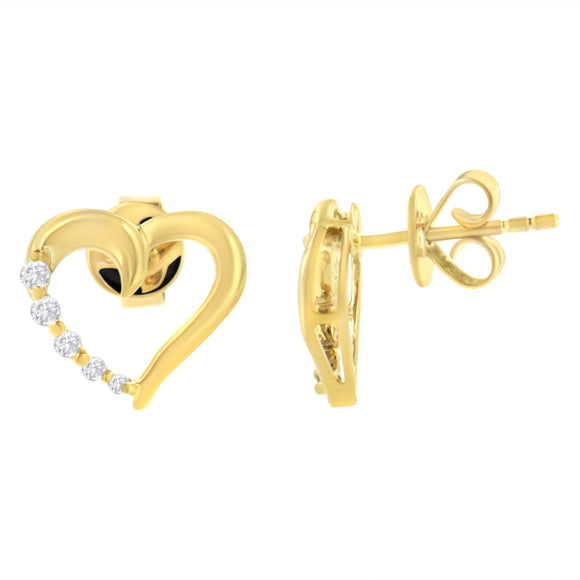 14K Yellow Gold 1/8 Cttw Diamond Journey Heart Hoop Earrings (K-L Color, I1-I2 Clarity)