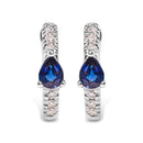 10K White Gold Pear Shaped Blue Sapphire and 1/10 Cttw Diamond Huggy Hoop Earrings (H-I Color, I1-I2 Clarity)-1
