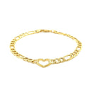 14k Yellow Gold 7 inch Figaro Chain Bracelet with Heart-2