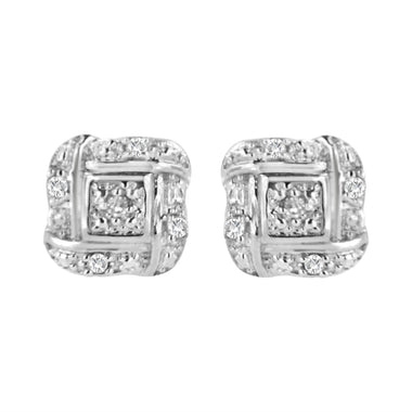 .925 Sterling Silver Round-Cut Diamond Accent Swirl Square Knot Stud Earrings (H-I Color, I2-I3 Clarity)