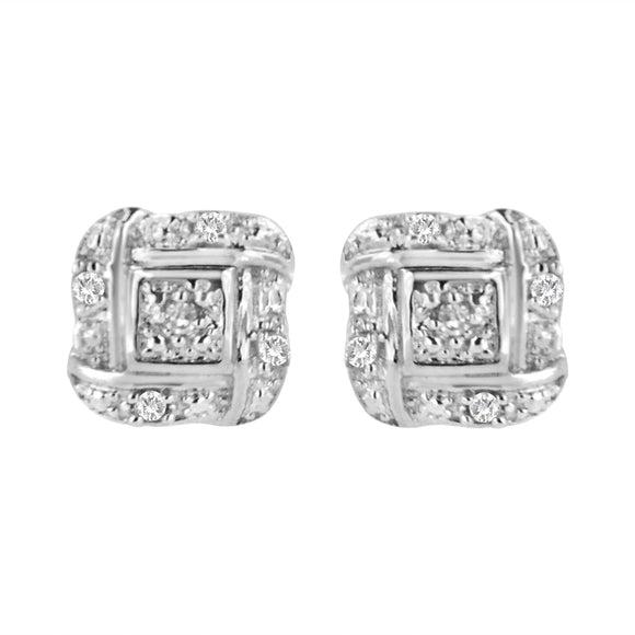 .925 Sterling Silver Round-Cut Diamond Accent Swirl Square Knot Stud Earrings (H-I Color, I2-I3 Clarity)