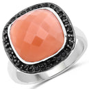 6.46 Carat Genuine Peach Moonstone and Black Spinel .925 Sterling Silver Ring-1