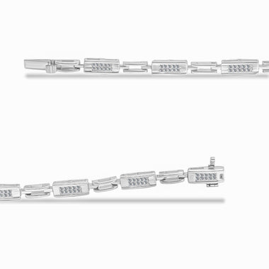 14K White Gold 1.0 Cttw Invisible Set Princess Cut Diamond Alternating Station and Link Tennis Bracelet (I-J Color, I1-I2 Clarity) - Size 7.25" Inches - 0