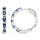 14K White Gold 4x3mm Oval Blue Sapphire and 1/4 Cttw Diamond Alternating Hoop Earring (I-J Color, SI2-I1 Clarity)-3