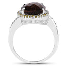 4.85 Carat Genuine Smoky Quartz, Yellow Diamond & White Diamond .925 Sterling Silver Ring-2