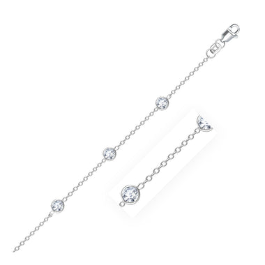 14k White Gold Anklet with Round White Cubic Zirconia - 0