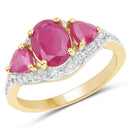 14K Yellow Gold Plated 2.49 Carat Genuine Glass Filled Ruby and White Topaz .925 Sterling Silver Ring-1