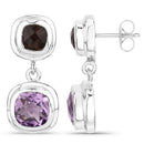 6.60 Carat Genuine Amethyst and Smoky Quartz .925 Sterling Silver Earrings-2