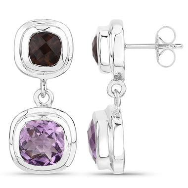 6.60 Carat Genuine Amethyst and Smoky Quartz .925 Sterling Silver Earrings - 0