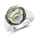 3.95 Carat Genuine Green Amethyst and Green Diamond .925 Sterling Silver Ring-1