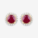 1.22 Carat Genuine Ruby and White Diamond 14K Yellow Gold Earrings-3