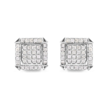 10K White Gold 1 1/10 Cttw Princess Diamond Composite and Halo Stud Earrings (I-J Color, I1-I2 Clarity)