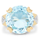 14K Yellow Gold Plated 12.98 Carat Genuine Blue Topaz and White Topaz .925 Sterling Silver Ring-4