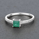 0.67 Carat Genuine Zambian Emerald and White Diamond 14K White Gold Ring-4
