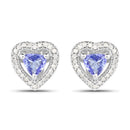 1.20 Carat Genuine Tanzanite & White Diamond .925 Sterling Silver Earrings-1