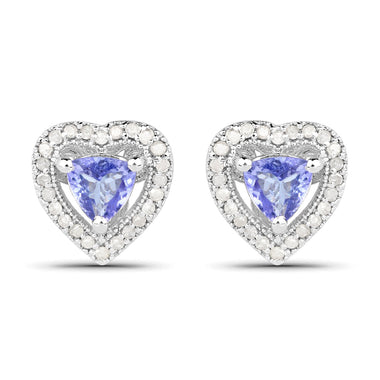 1.20 Carat Genuine Tanzanite & White Diamond .925 Sterling Silver Earrings