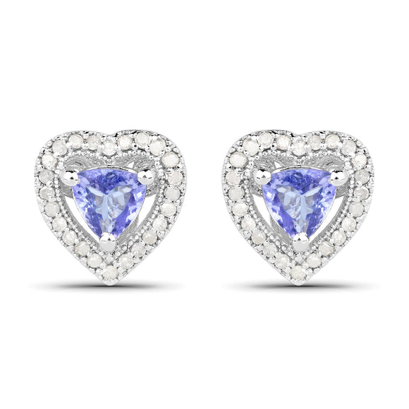 1.20 Carat Genuine Tanzanite & White Diamond .925 Sterling Silver Earrings